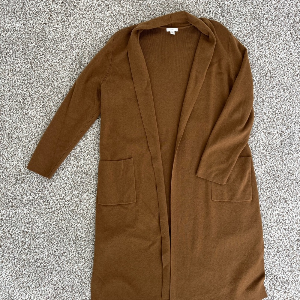 J. Jill Mustard/Brown Open Front Thick/Long Women's Sweater